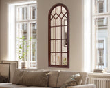 Gilcrest Traditional Arch Wood Framed Windowpane Wall Mirror, 18 x 47, Walnut Brown