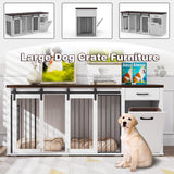 Large Dog Crate Furniture - 71 Inch Wooden Double Crate with Storage