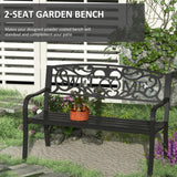 50" Outdoor Metal Welcome Bench, Garden Bench with Slatted Seat, Patio Bench for Park