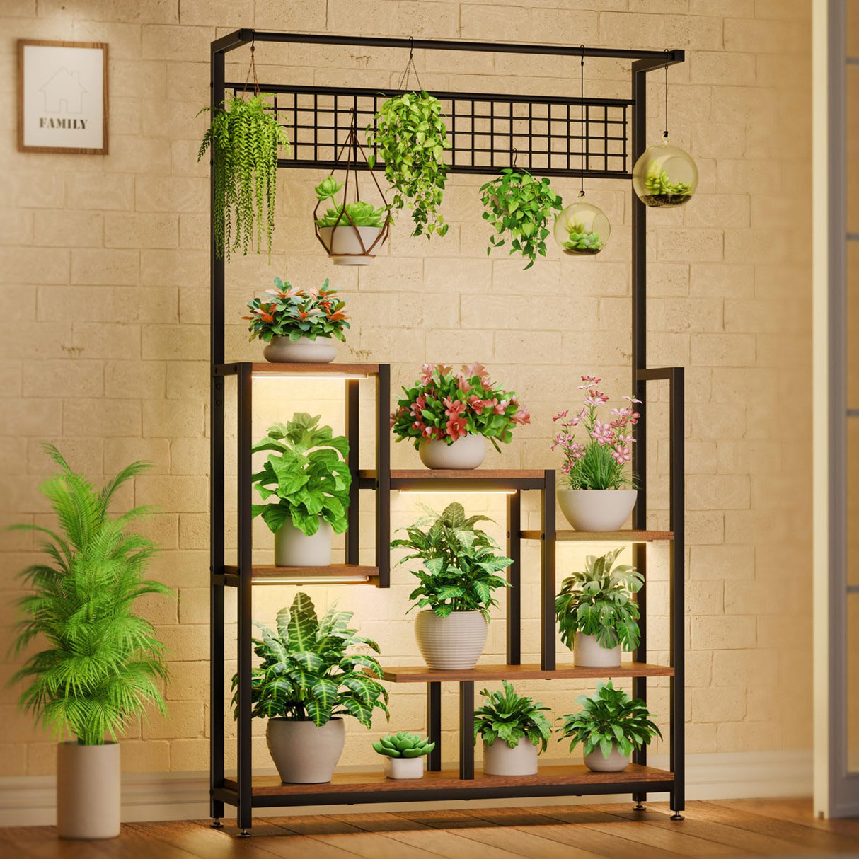 Tall Plant Stand Indoor with Grow Lights, 6 Tiered Metal Plant Stand for Indoor Plants