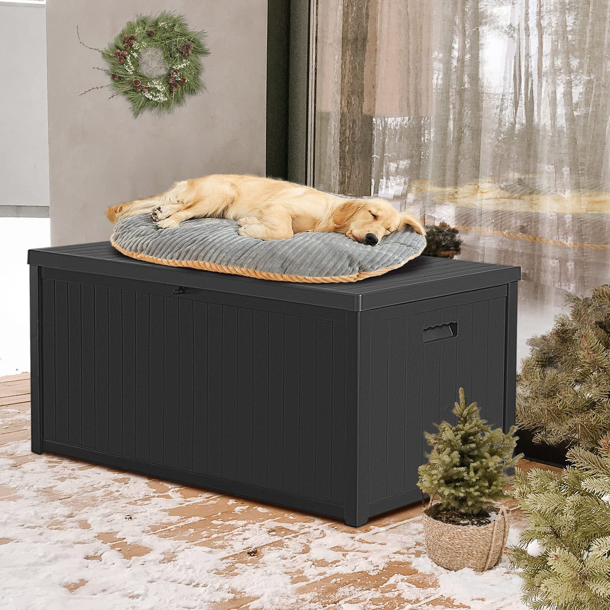 Resin Deck Box, 120 Gallon Large Outdoor Indoor Patio Storage Box Waterproof