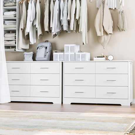 6 Drawer Dresser, Modern White Double Dresser, Wide Chest of Drawers with Metal