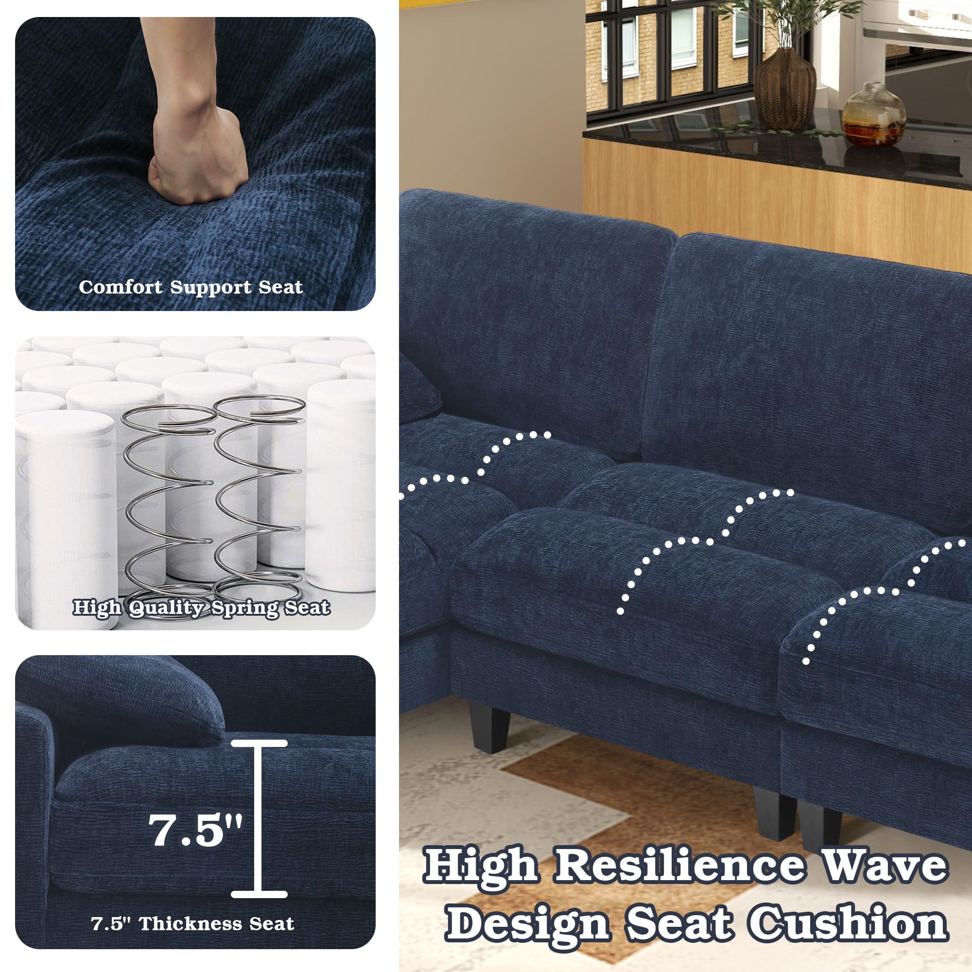 108” L Shaped Couch,Convertible Sectional Couches for Living Room,Modular 4 Seat
