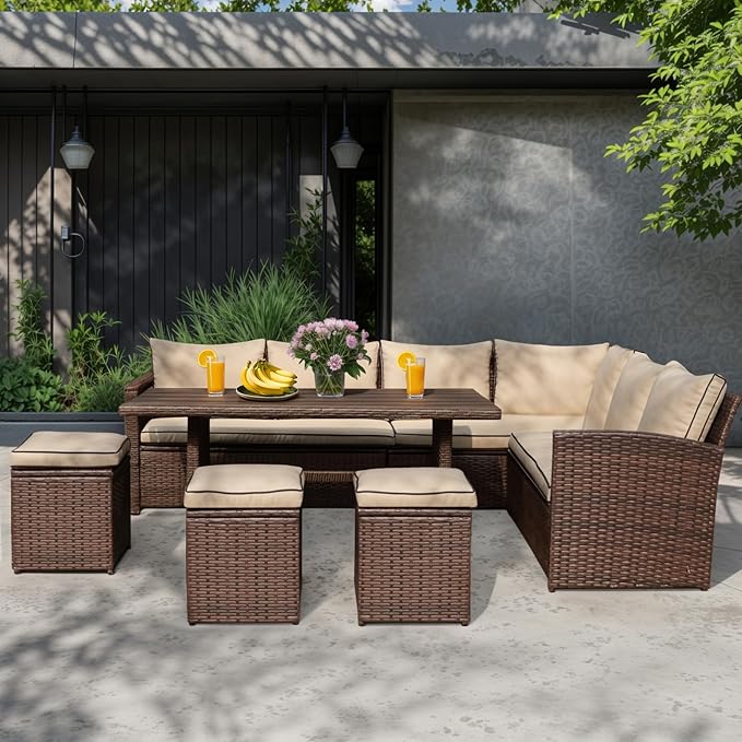 Outdoor Patio Furniture Set, 7 Piece Patio Dining Sofa Set