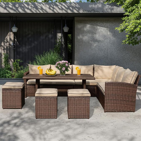 Outdoor Patio Furniture Set, 7 Piece Patio Dining Sofa Set