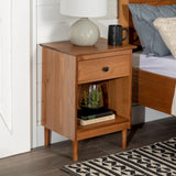 Russ Mid Century Modern 1-Drawer Solid Wood Nightstand Set, Caramel