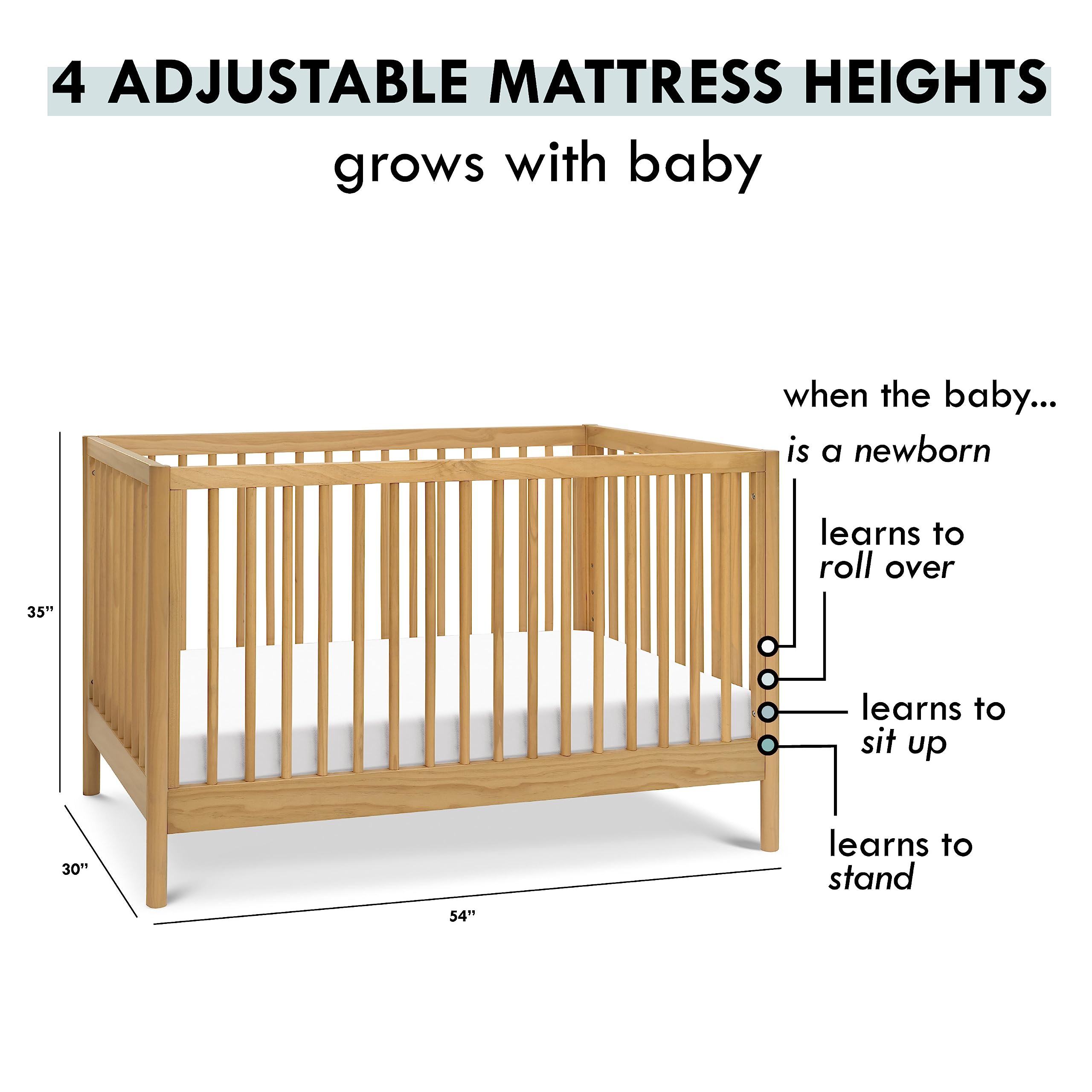 Birdie 3-in-1 Convertible Crib, Honey, Easy Assemble, Greenguard Gold Certified