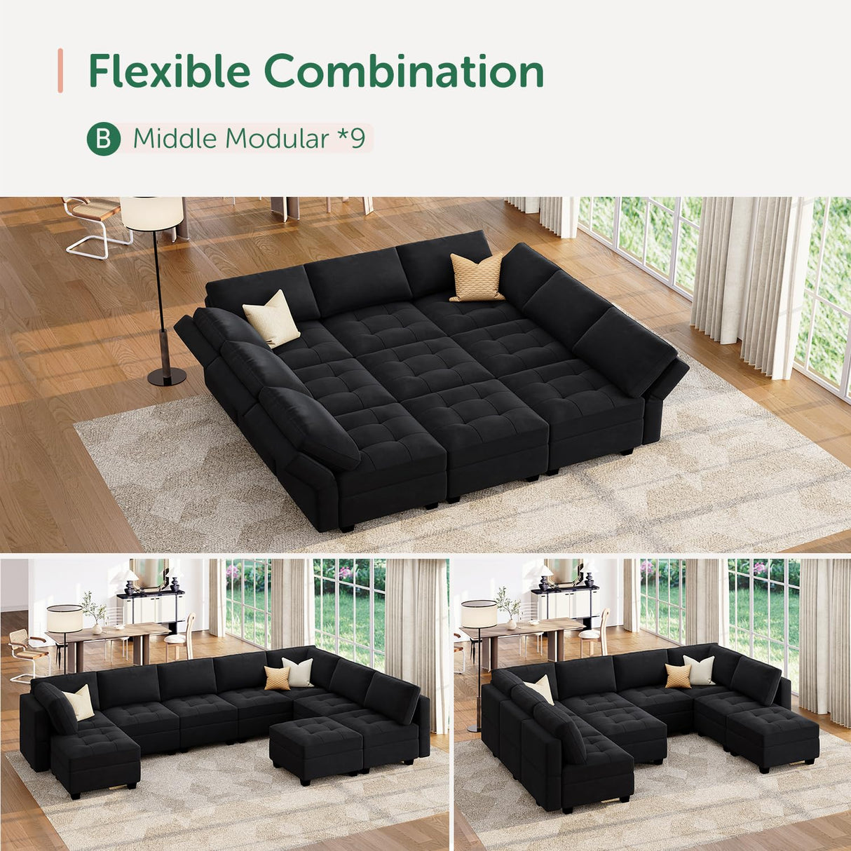 Sleeper Modular Sectional Sofa 9 Seater Velvet Sectional Sofa with Storage Sectional