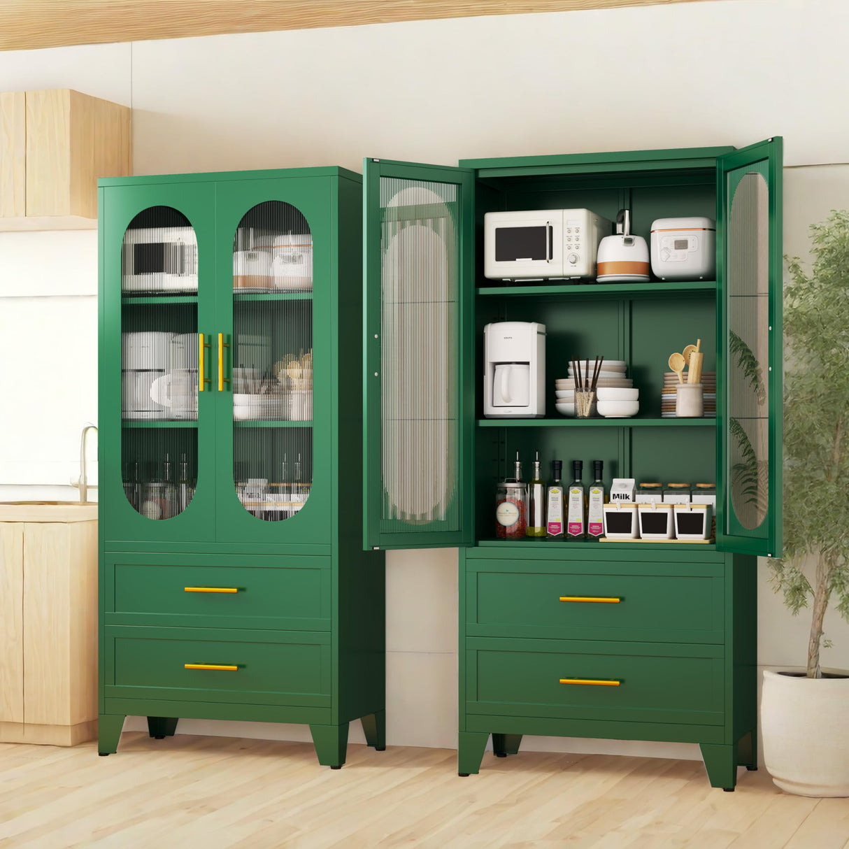 Metal Garage Storage Cabinet, Kitchen Pantry Storage Cabinet with 2 Drawers and 2 Adjustable