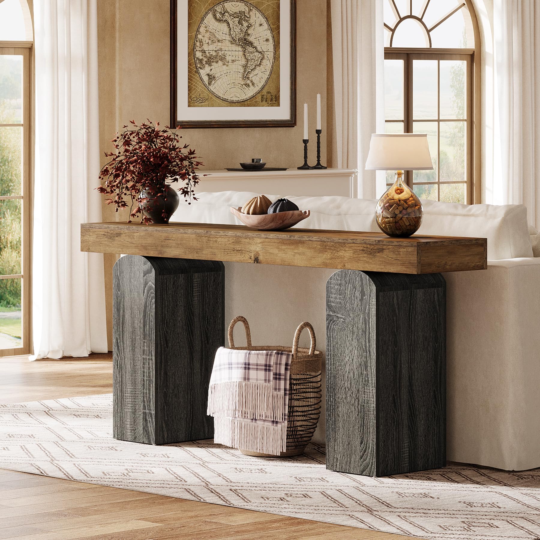 63" Farmhouse Console Table with Arched Pedestal Legs