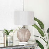 Glass Room Table Lamp Accent Lamp with Chevron Pattern, Lamp 17" x 17" x 27", Gray