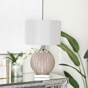 Glass Room Table Lamp Accent Lamp with Chevron Pattern, Lamp 17" x 17" x 27", Gray