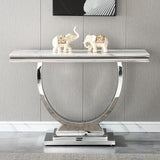 47 inch White Marble Coffee Table with Mirrored Stainless Steel Metal Legs