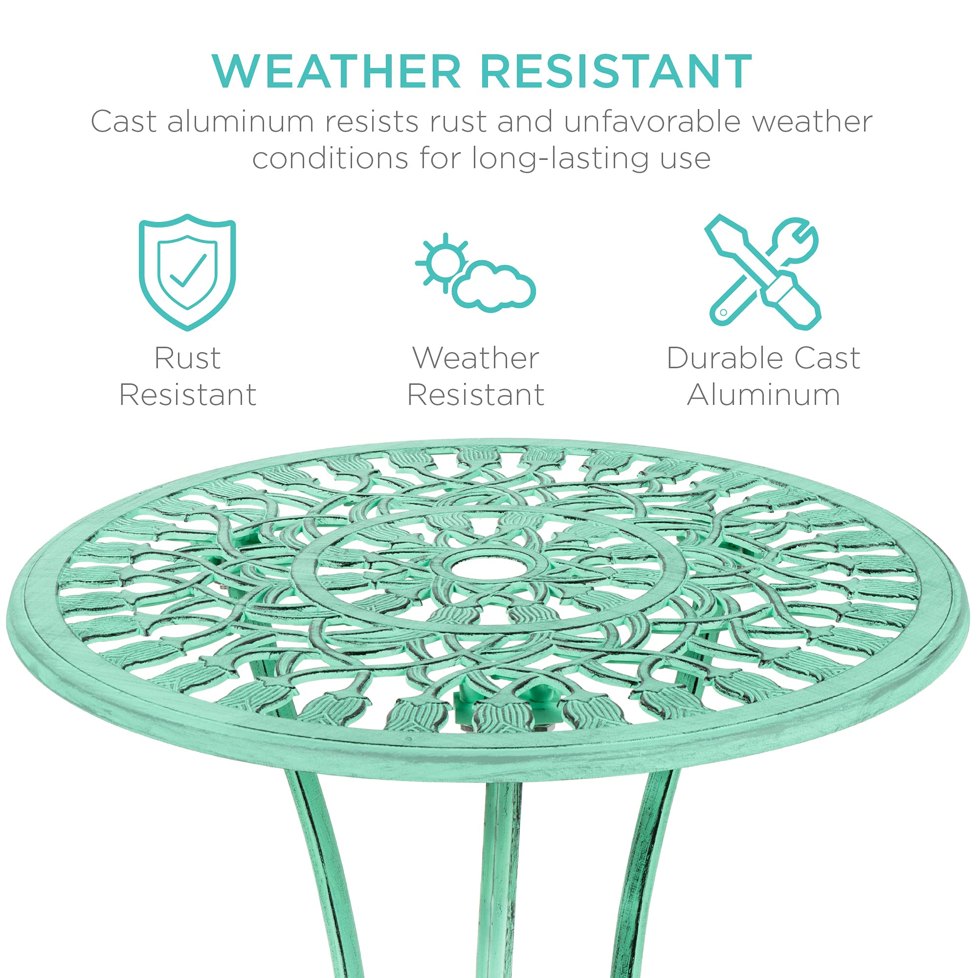 3-Piece Outdoor Rust-Resistant Cast Aluminum Patio Bistro Set