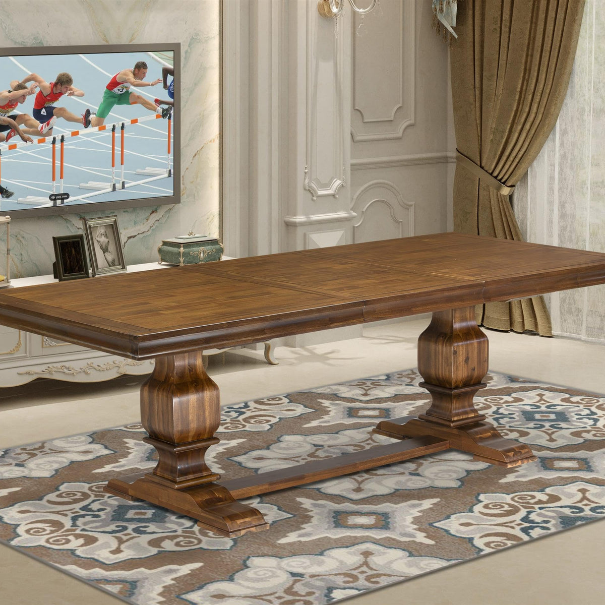 Rectangular Dining Table - Antique Walnut Finish | Removable Tabletop ...