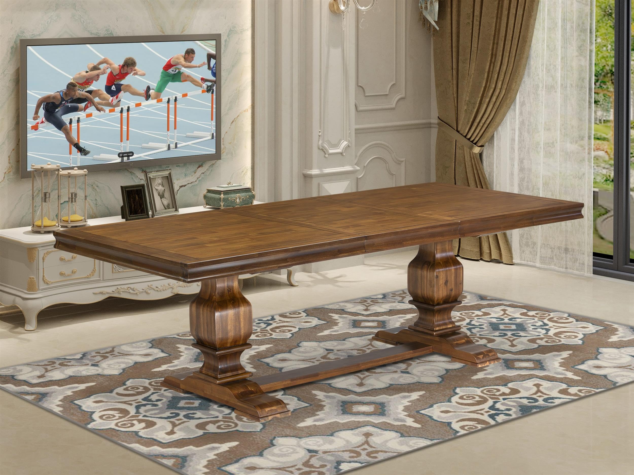 Rectangular Dining Table with Removable Tabletop - Antique Walnut Finish