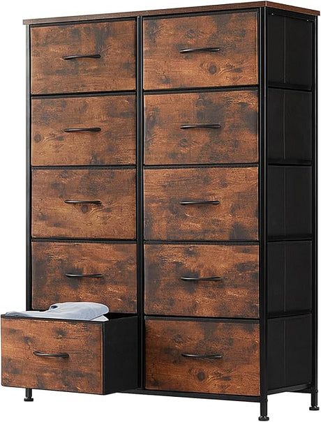 Dresser for Bedroom Storage Tower, Chest Fabric Bins Sturdy Metal Frame Wood Tabletop