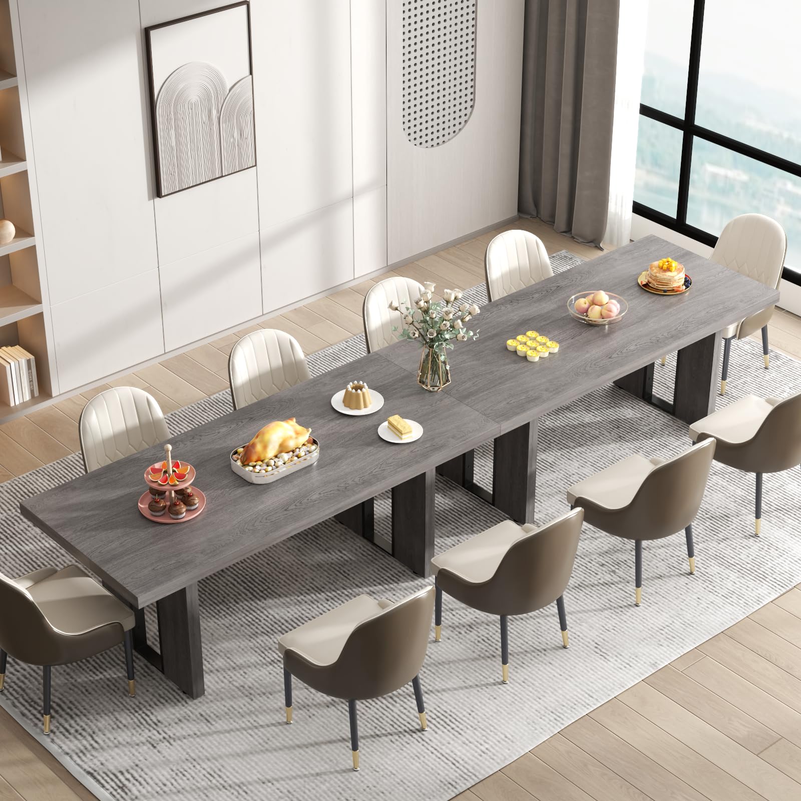 70.8 Inch Dining Table, Vintage Grey Modern Kitchen Table for 6-8 People, Large Dinning