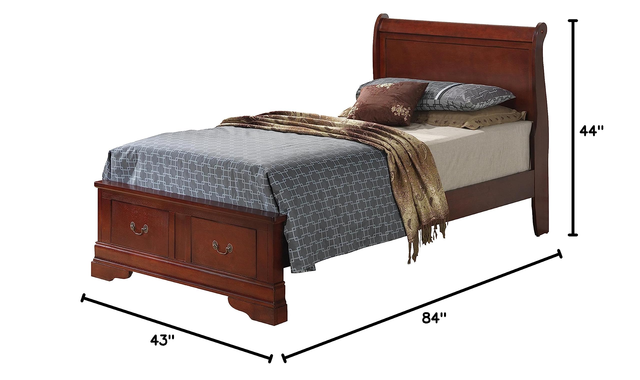 Glory Furniture Storage Bed, Twin, Cherry, 4 boxes