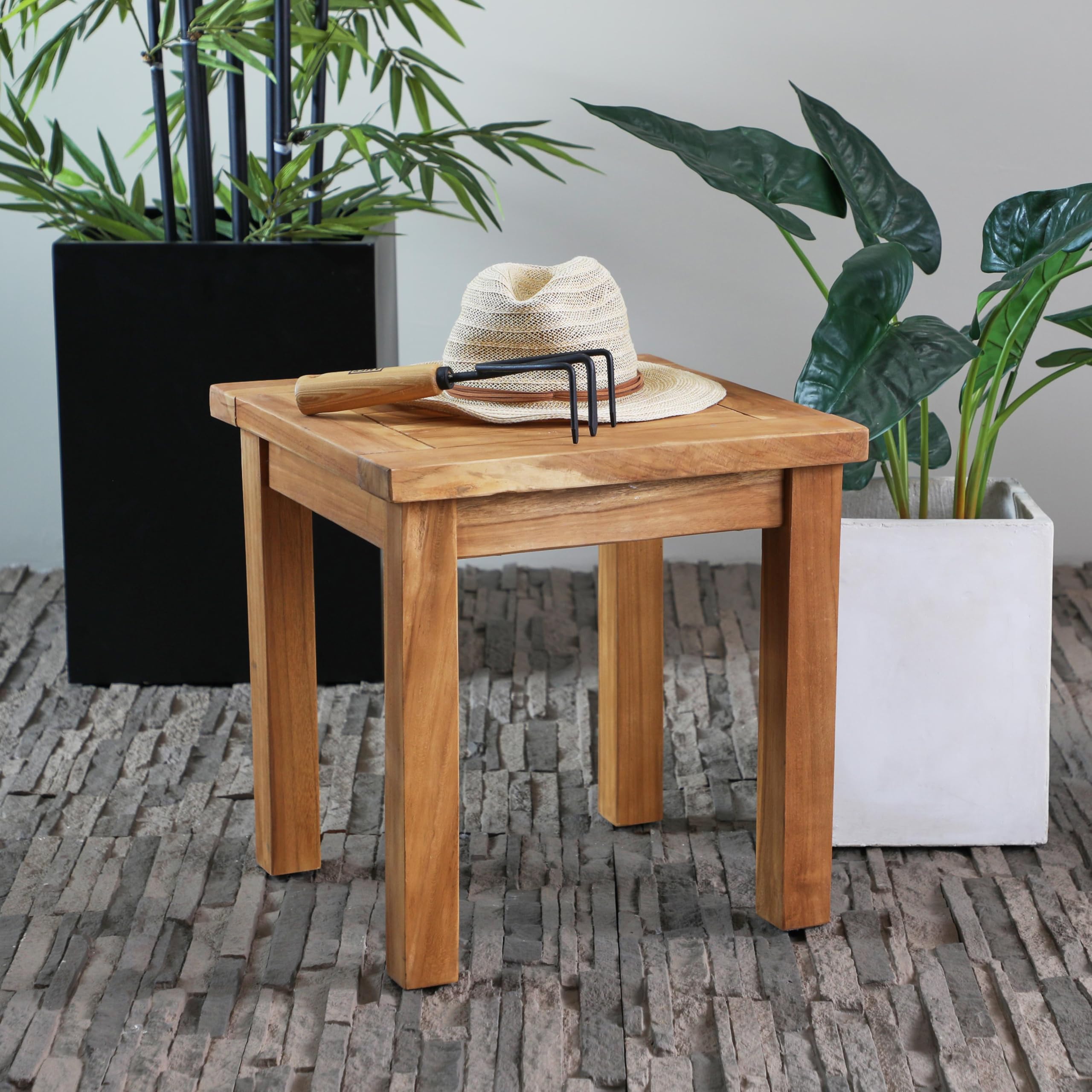 Deco 79 Teak Wood Slatted Outdoor Accent Table, 19" x 18" x 18", Brown - Bircata