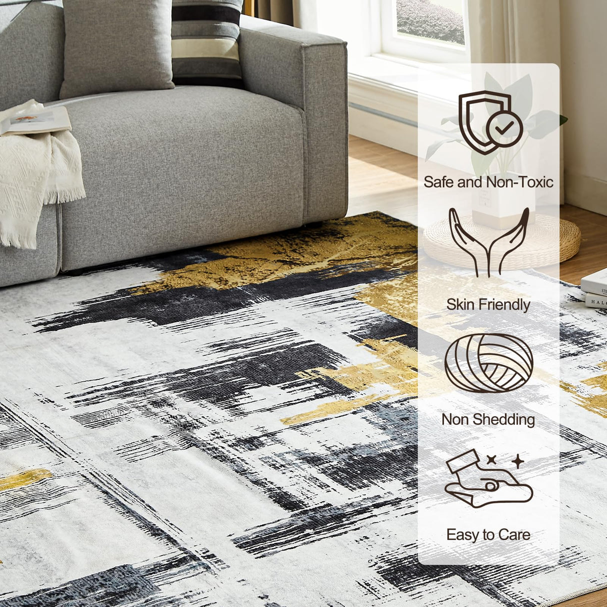 Machine Washable Rug 5'x7' Abstract Washable Area Rugs for Living Room Non Slip Rugs for Bedroom