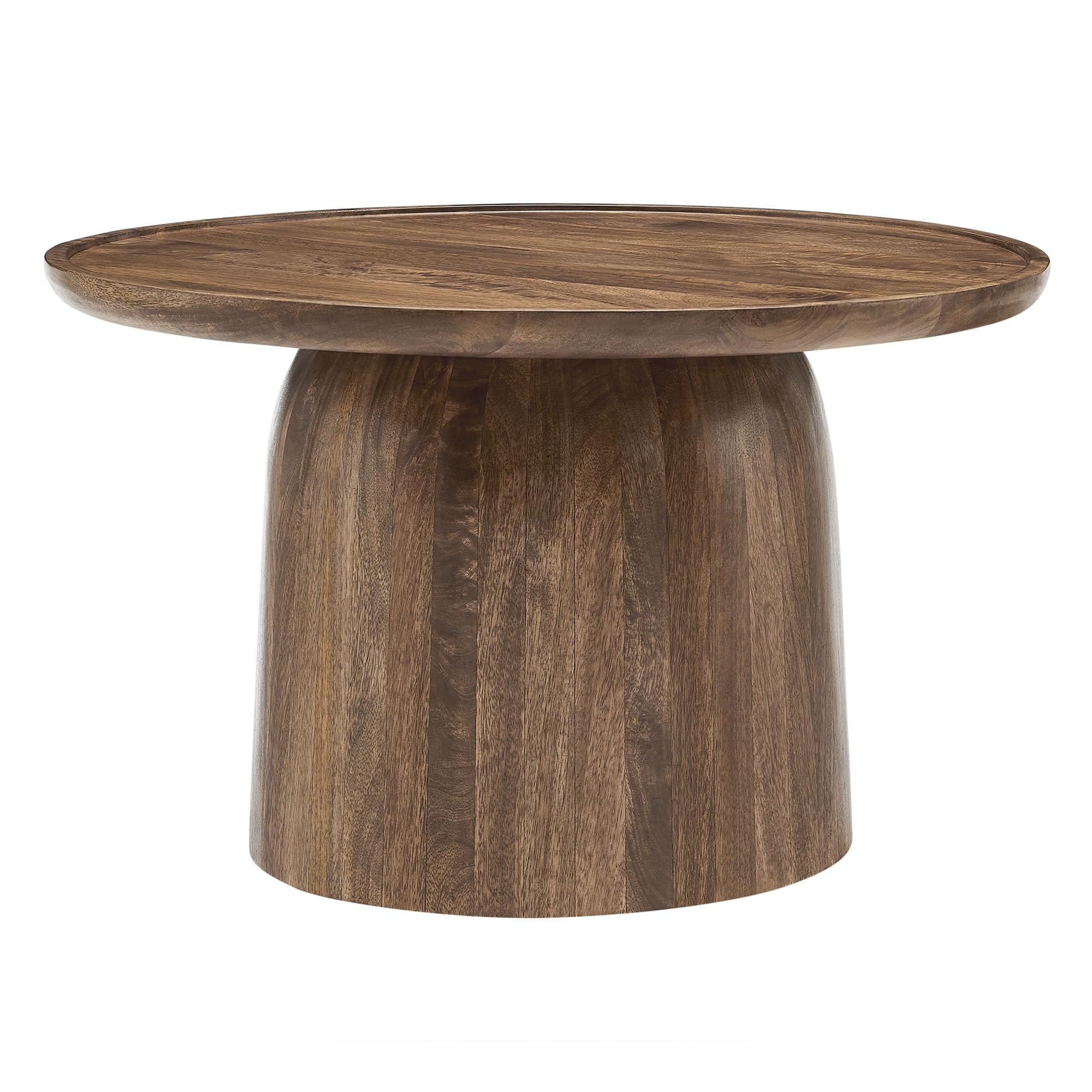 Holloway 30 Inch Round Mango Wood Coffee Table in Walnut – Contemporary Circle Drum