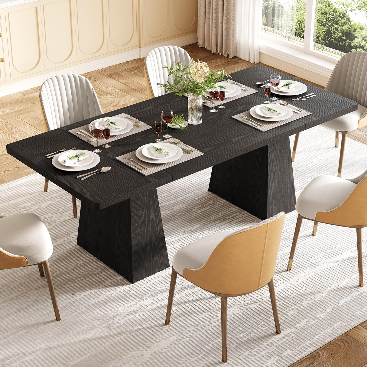 Table for 6 People, Wooden Table, Rectangle Furniture with Heavy Duty Legs, Modern