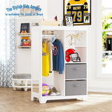 Kids Dress Up Storage with Full Length Mirror, Kids Armoire with 2 Storage Bins