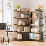 Bookshelf 5 Tiers, Corner Bookcase with Baffles, 70''x47''x44'' Large Industrial Wooden