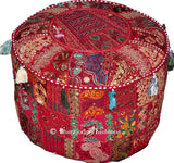 Round Ottoman Pouf, Cotton Handmade, 18x13 Inch. By Bhagyoday