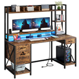 Computer Desk with Drawers & Power Outlets, File Drawers with Lock, 59" Home Office