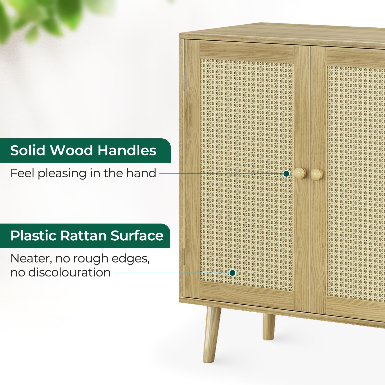 Buffet Cabinet with Storage, Storage Cabinet with PE Rattan Decor Doors, Accent Cabinet
