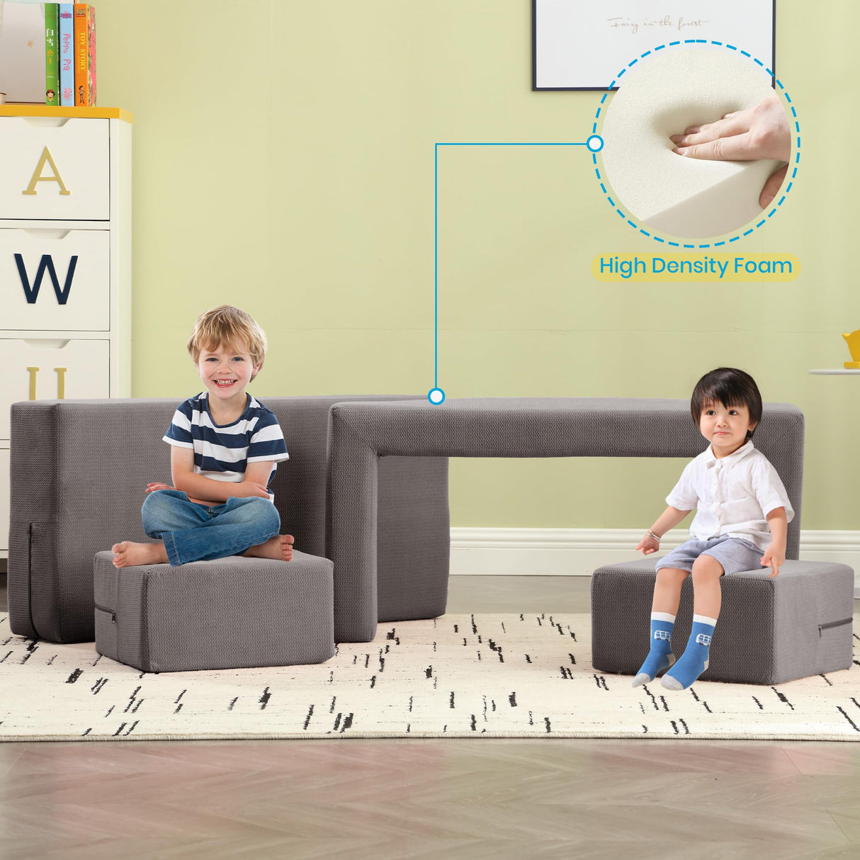 Kids Couch - Modular Kids Sofa for Toddler and Baby Playroom/Bedroom Furniture Removable Cover