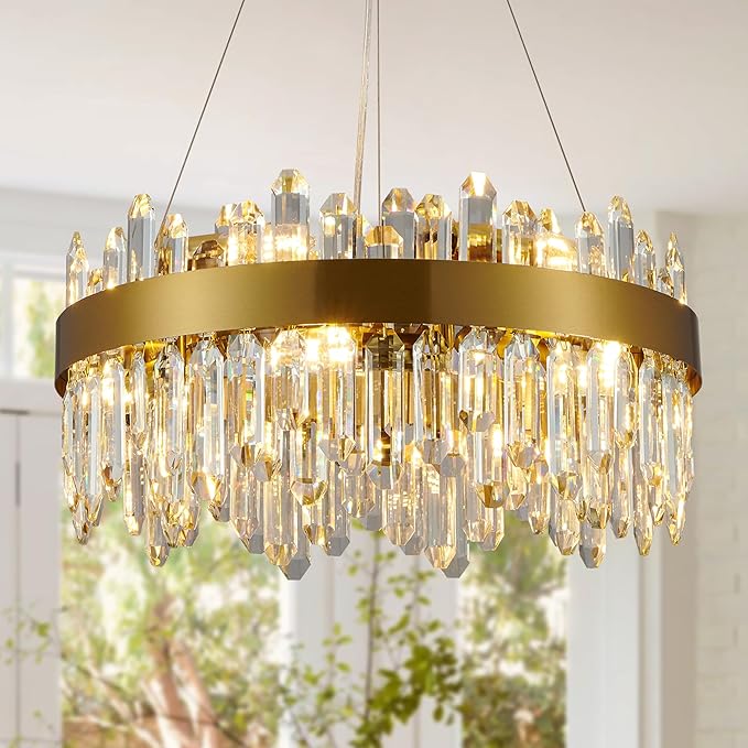 Modern Crystal Chandelier, Luxury LED Gold Chandelier Plated Crystal Hanging