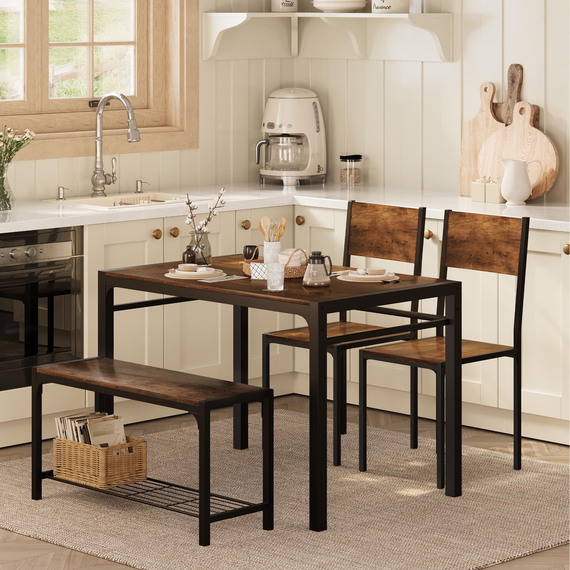 4-Piece Dining Set with Bench for Small Spaces