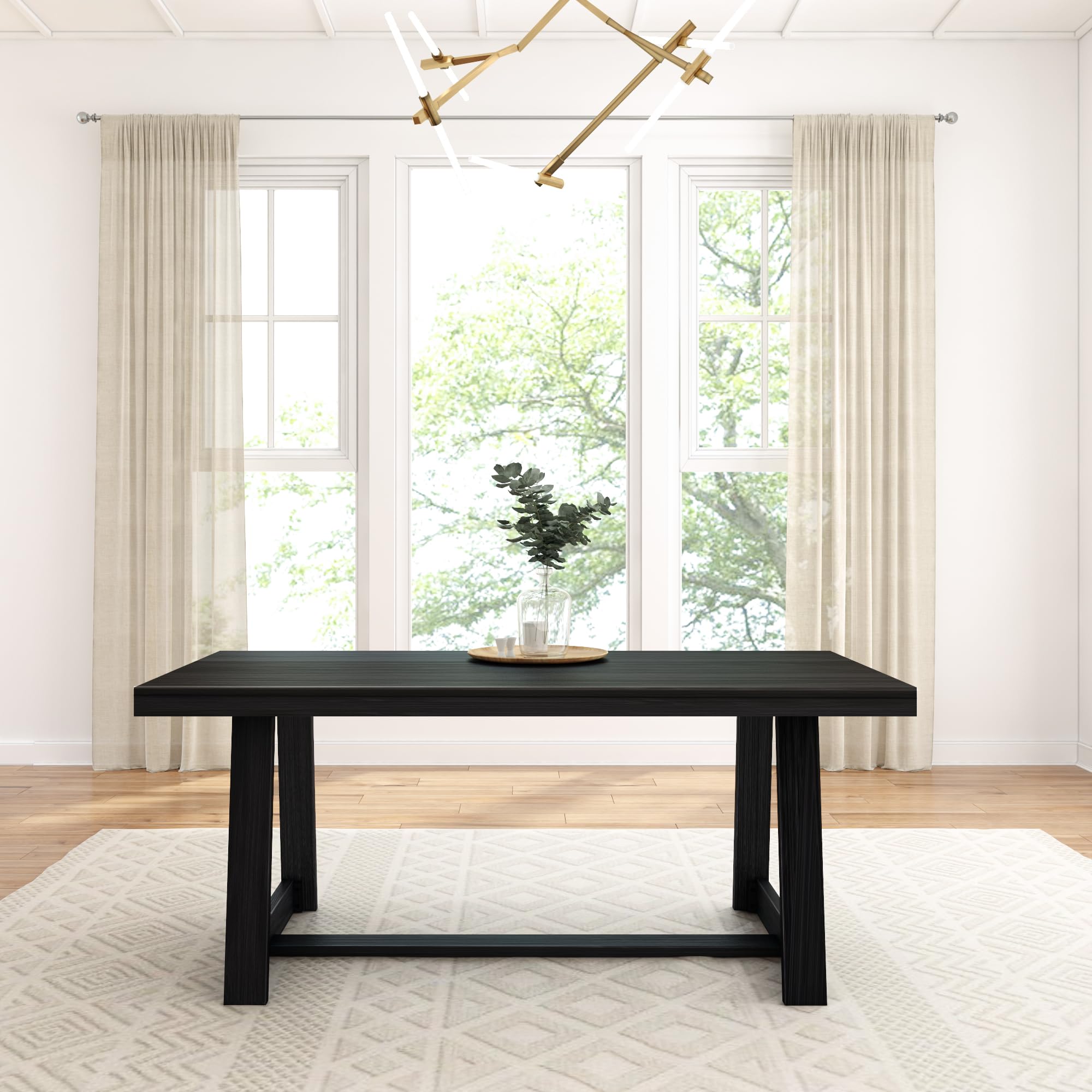 72 Inch Farmhouse Dining Table, Solid Wood Rustic Kitchen Table, Large Wooden Rectangular Dinner