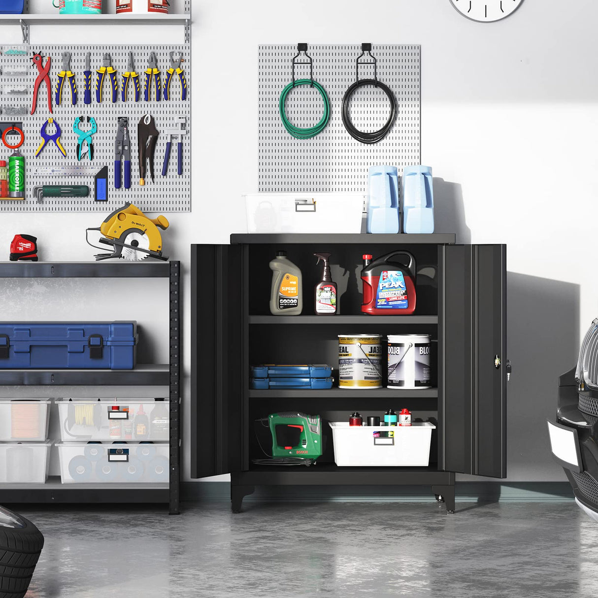 Garage Cabinet, Metal Storage Cabinet with Doors and Shelves, for Home Office