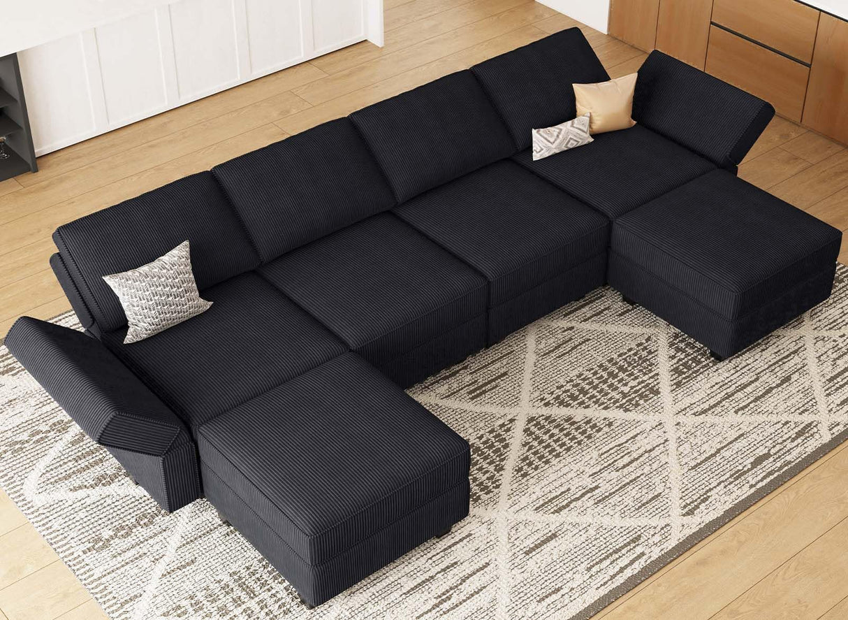 Belffin Modular Sectional Sofa Modern U Shaped Sectional Couch with Storage Seat Modular Couch Corduroy (Black, U Shape Sofa-1)