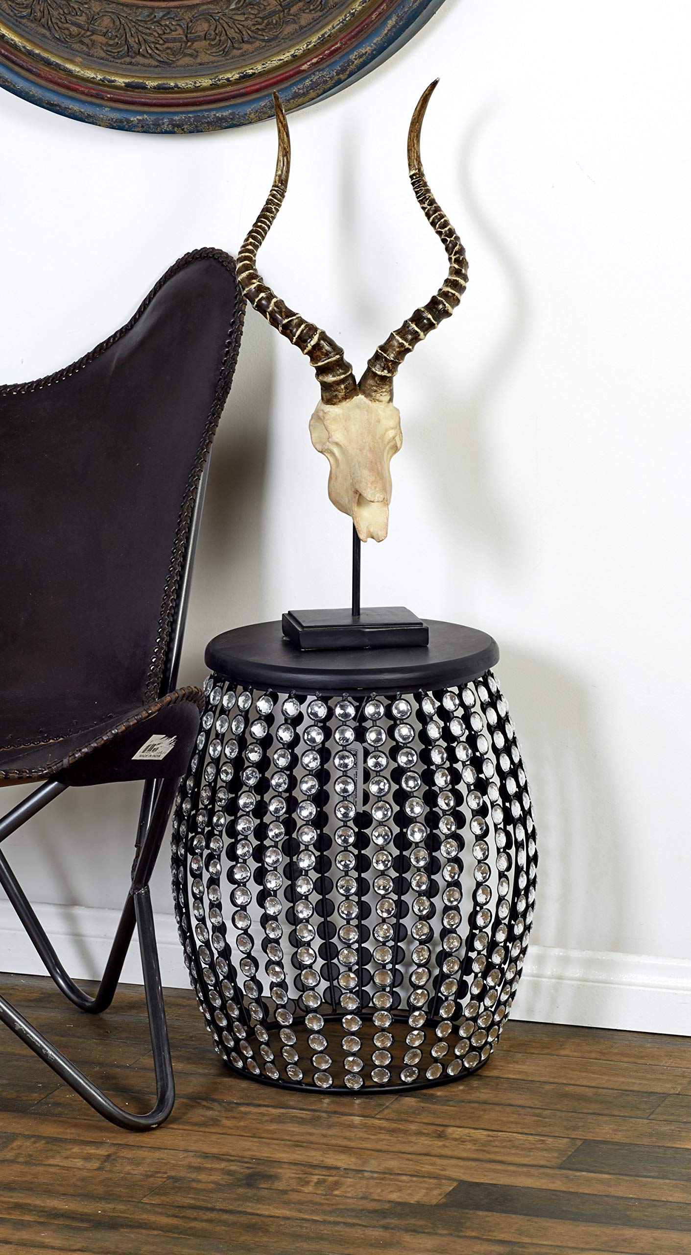 Metal Side End Accent Table End Table with Crystal Embellishments
