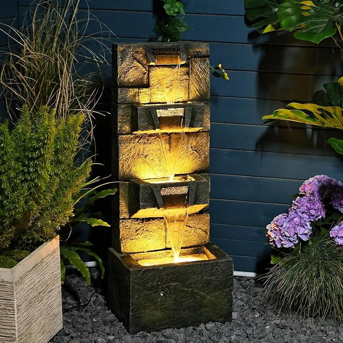 4 Tier Outdoor Water Fountain Garden - Rainfall Patio Fountains 40"H Waterfall