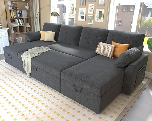 Pull Out Sofa, 112 Inch Oversized U Shape Sleeper Sofa
