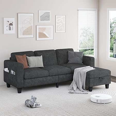 Sectional Sofa Couches for Living Room - 78'' Dark Grey 3 Seat L-Shaped