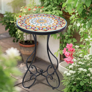 VCUTEKA Mosaic Outdoor Side Table, Round Rustproof Patio Table with 14" Ceramic Tile Top, Indoor Porch Accent Table for Yard, Garden, Living Room, Bistro Balcony - Bircata