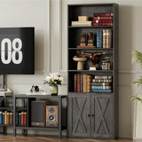 Industrial Bookshelves and Bookcases with Doors Set of 2 Floor Standing 6 Shelf Display