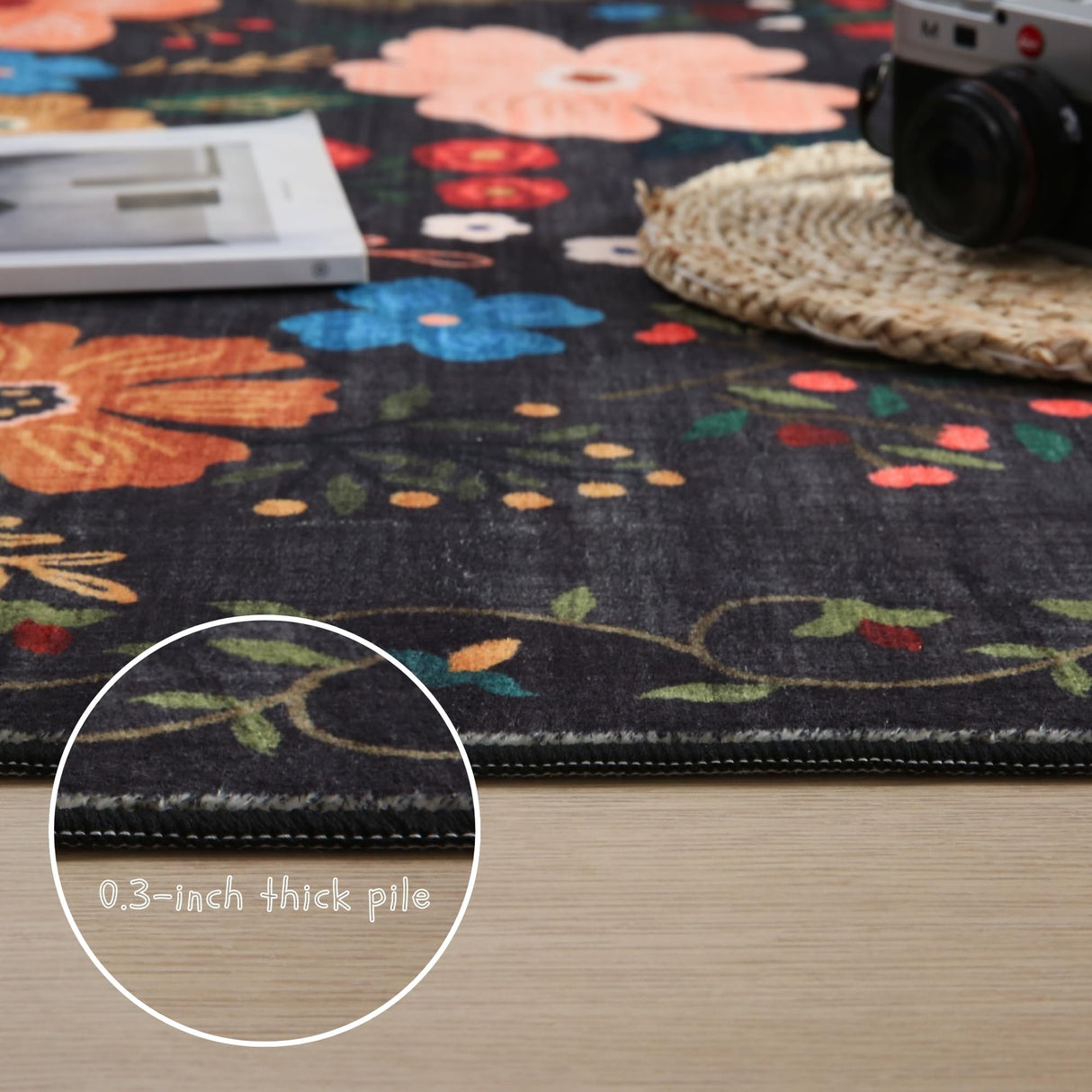 Boho Area Rug – Washable Floral Living Room Carpet, Non-Slip & Vintage Style