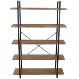 5-Tier Industrial Style Bookshelf with Open Shelves and Veneer Finish - North American