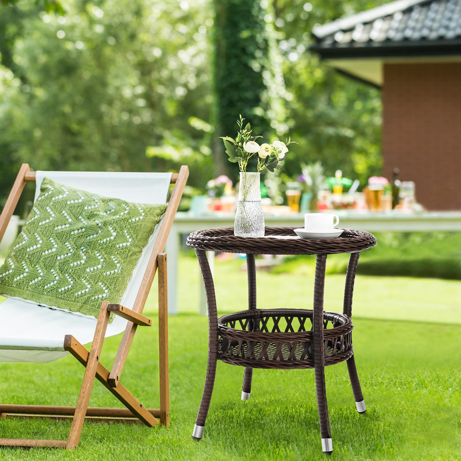 Outdoor Side Table Wicker Outdoor End Table for Patio Rattan Side Table