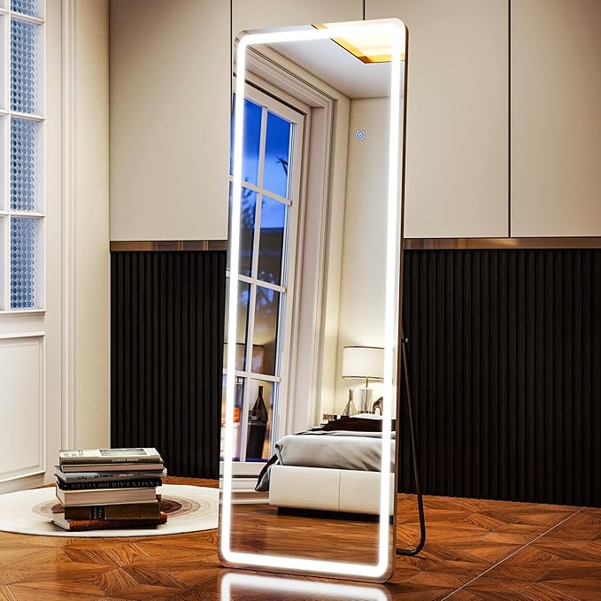 LED Rectangular Corner White Full Length Mirror - 20“ x 63” Brightness Adjustable