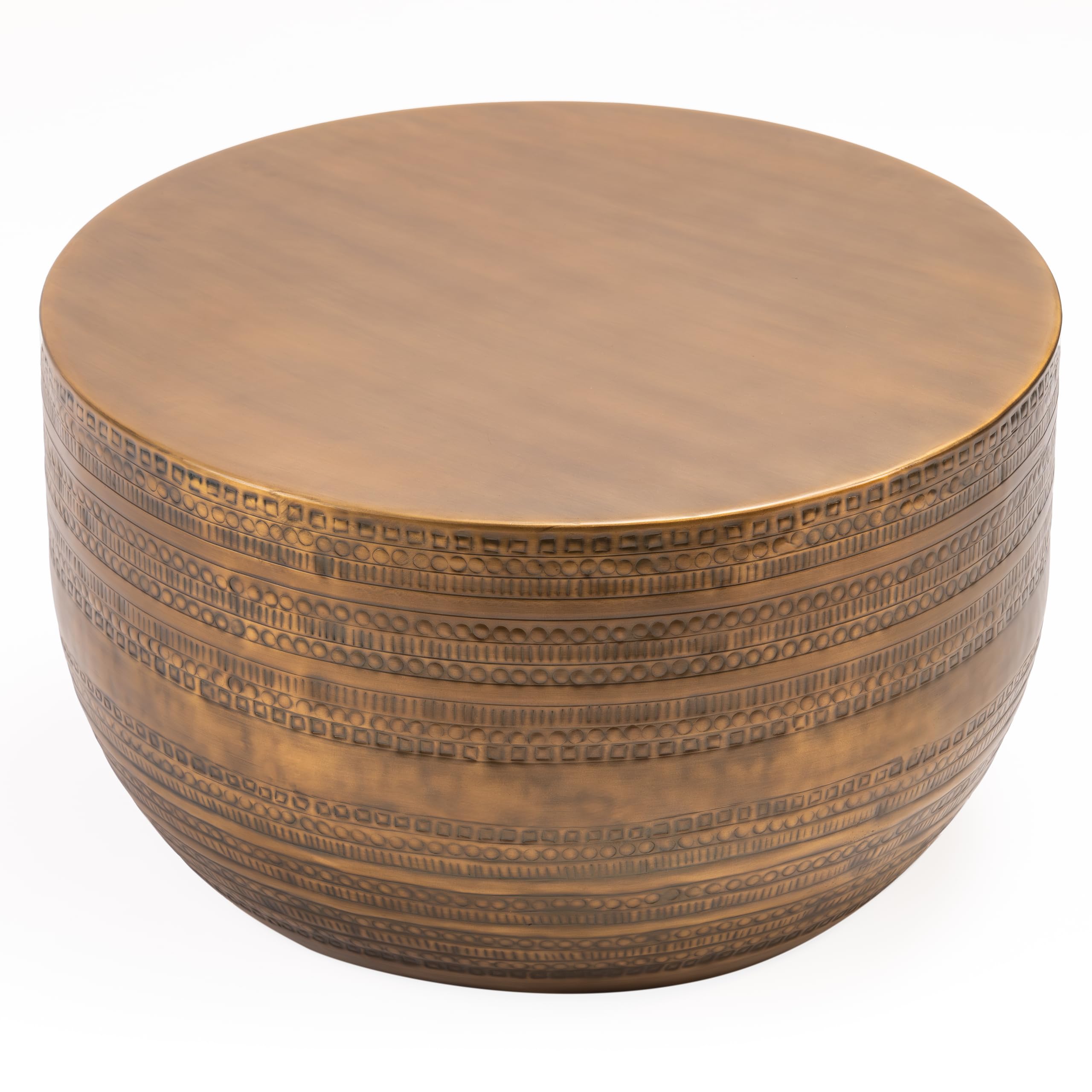 Modern Round Aluminum Hammered Embossed Texturing Metal Drum Coffee Table