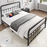 Metal Platform Bed Frame with Charging Station & LED, Victorian Style Iron-Art